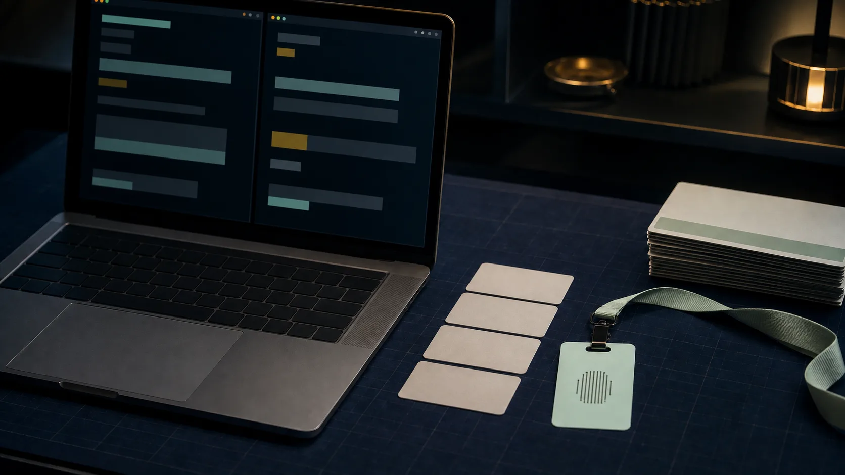 A workstation with two generic command-line windows and a separate WordPress identity card.