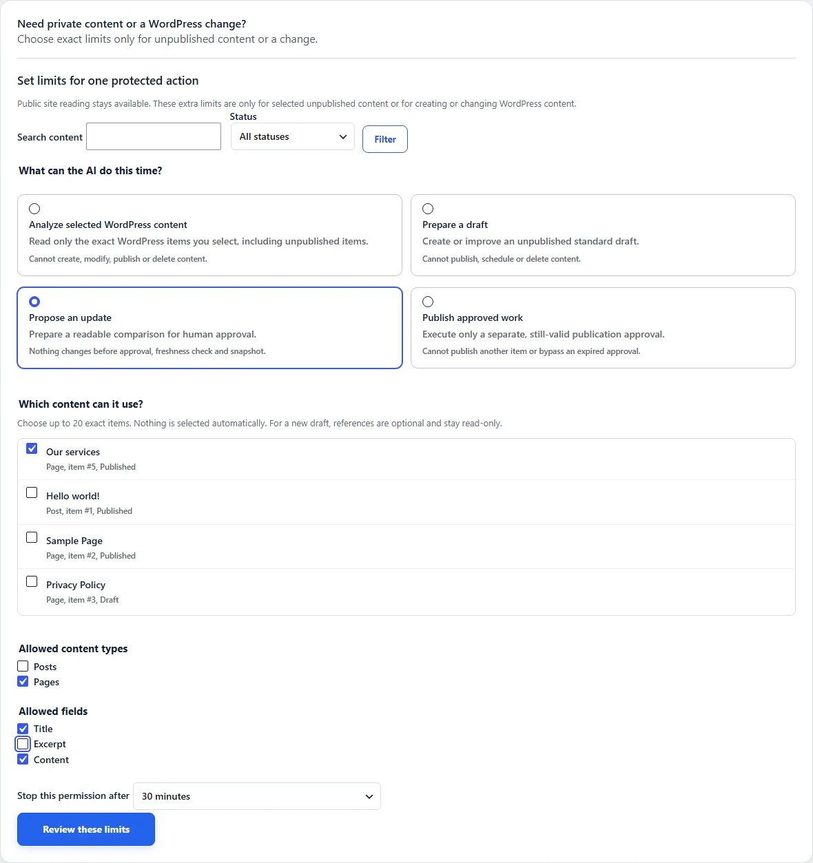 Set exact limits · Agent Control 1.0.0