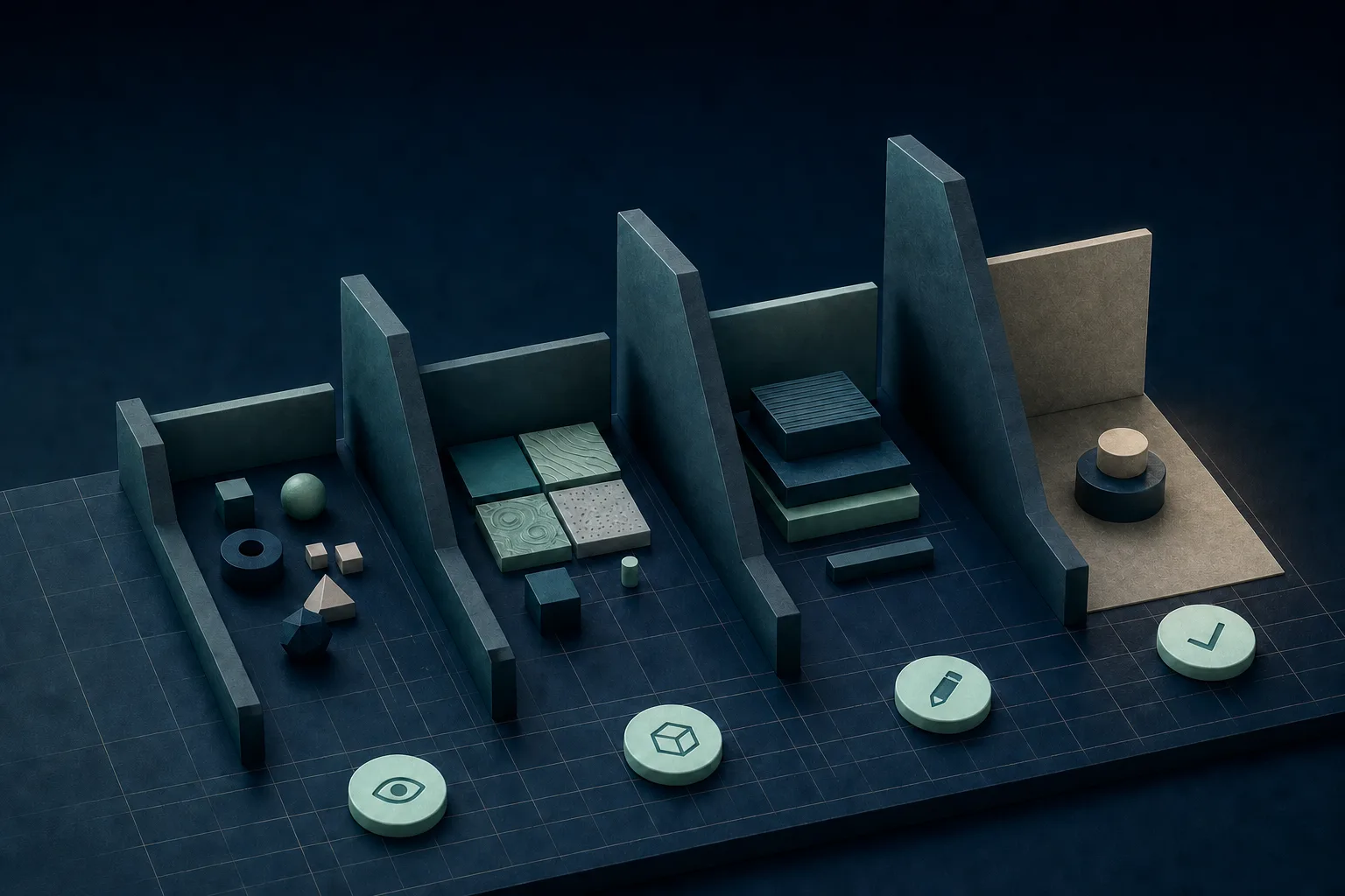 Four distinct access lanes for observing, drafting, editing, and deciding to publish.